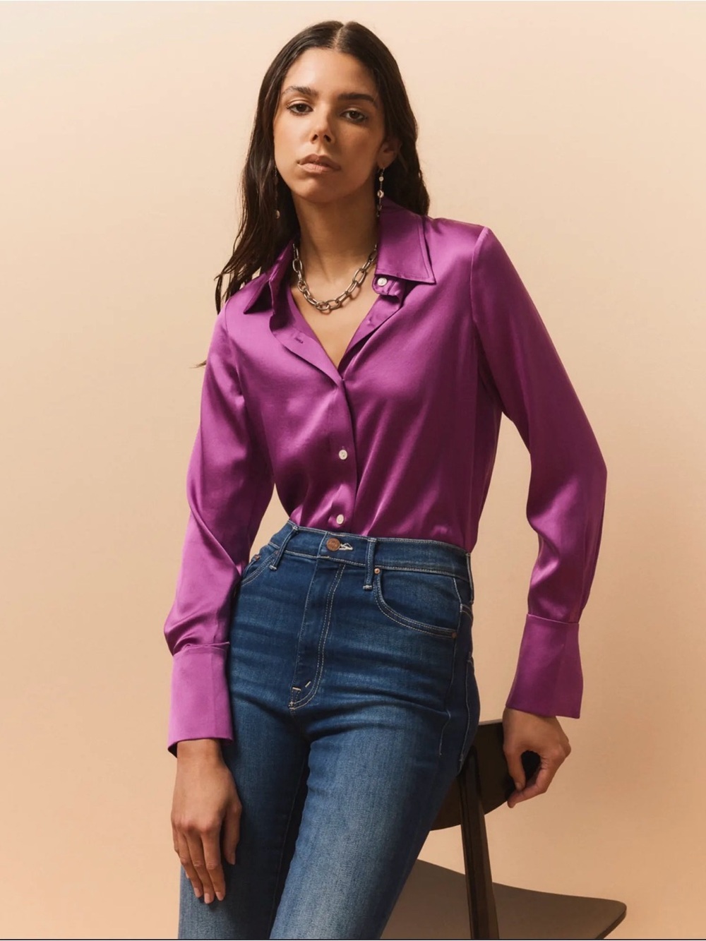 Sold Out!! Ramy Brook Victoria Silk Button-Down Top – Deep Lilac Sz Small